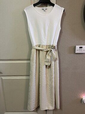 She + Sky Harbor Stripe Tie Midi Dress - Taupe